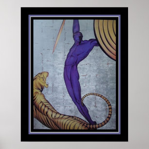 'Warrior & Tiger' Art Deco Afdruk van Major Felten Poster