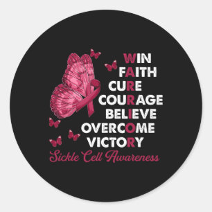 Warrior Win Faith Cure Ribbon Sickle Cell Awarenes Ronde Sticker