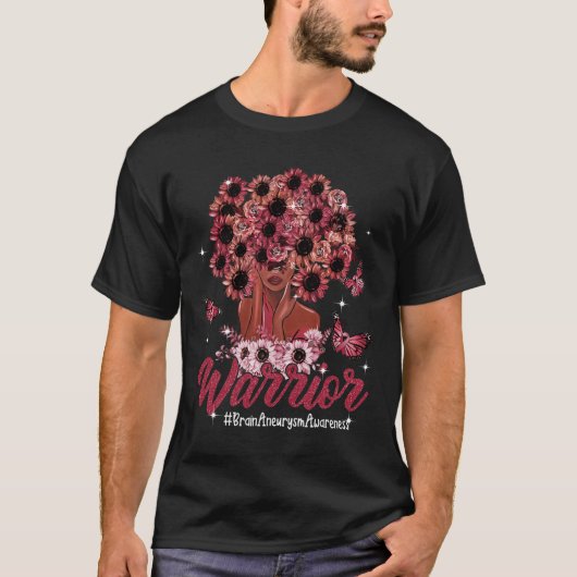 Warrior Zwart Vrouwen Zonnebloem Haar Hersenaneury T-shirt (Voorkant)