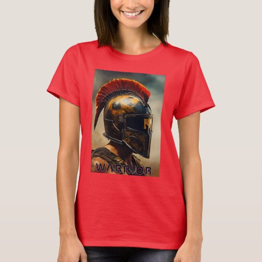 Warrior's Legacy: Bold Helmet Design in Fiery Red T-shirt (Voorkant)