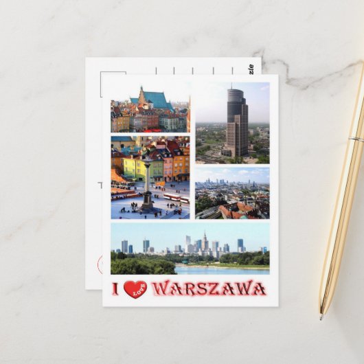 Warschau - I Love - Briefkaart (Voorkant / Achterkant in situ)