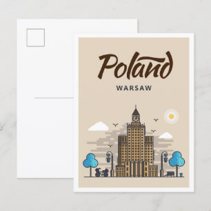 Warschau Polen Art Travel Illustratie Briefkaart