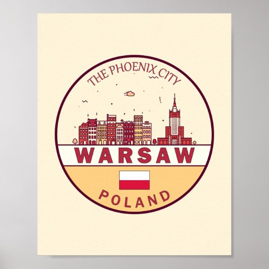 Warschau Polen City Skyline Emblem Poster (Voorkant)