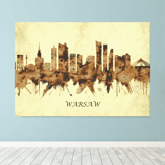 Warschau Polen Cityscape Canvas Afdruk (Insitu (Houten vloer))