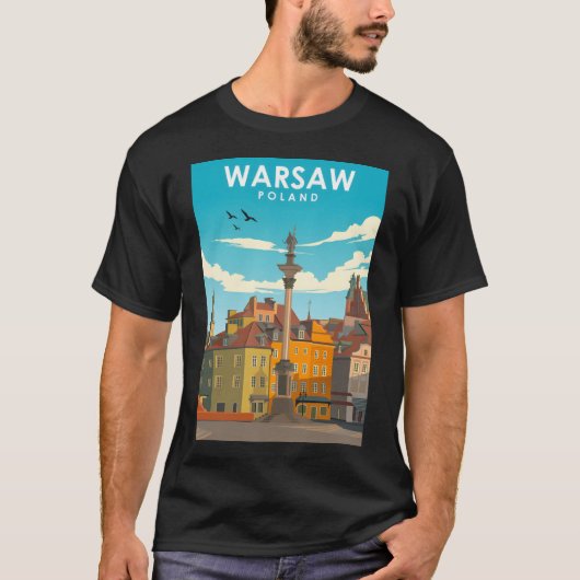 Warschau Polen Minimal Retro Travel Poster T-shirt (Voorkant)
