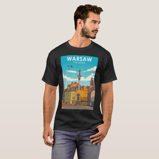 Warschau Polen Minimal Retro Travel Poster T-shirt (Voorkant volledig)