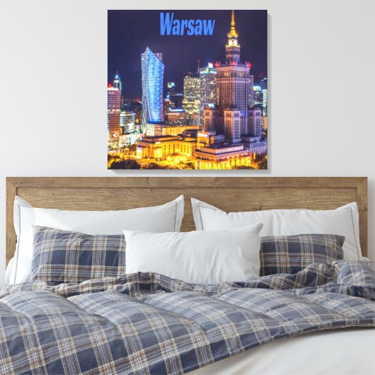 Warschau Polen Night Skyline Warschau Spire Canvas Afdruk (Insitu (Slaapkamer))