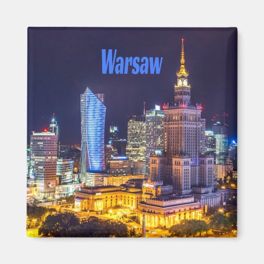Warschau Polen Night Skyline Warschau Spire Magneet (Voorkant)