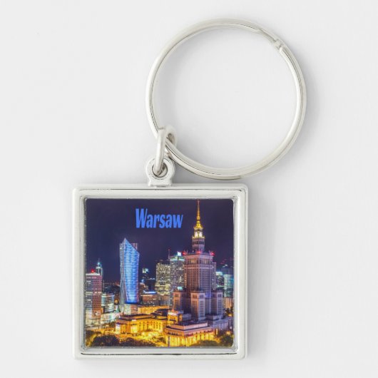 Warschau Polen Night Skyline Warschau Spire Sleutelhanger (Voorkant)