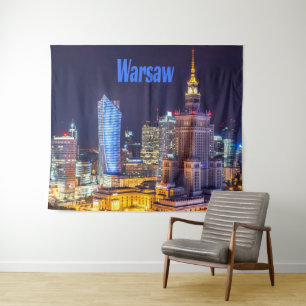 Warschau Polen Night Skyline Warschau Spire Wandkleed