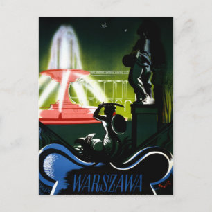 Warschau Polen Poster voor het reizen met reiswieg Briefkaart