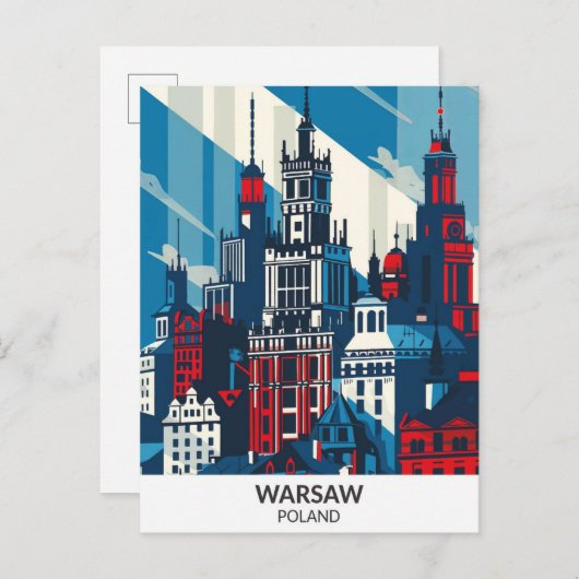 Warschau Polen Retro Kunstwerk Reizen Briefkaart (Voorkant / Achterkant)