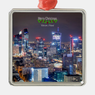 Warschau, Polen skyline, Prettig kerstfeest, Metalen Ornament