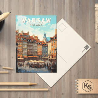 Warschau Polen Travel Art Vintage Briefkaart