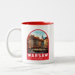 Warschau Polen Travel Art Vintage Tweekleurige Koffiemok