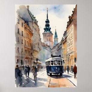 Warschau waterverf kunst poster