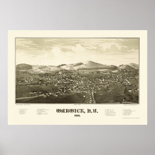 Warwick, NY Panoramic Map - 1887 Poster (Voorkant)