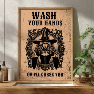 Was je handen of ik vervloek je grappige badkamer poster