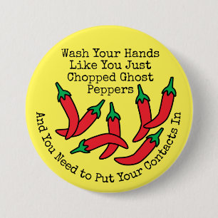 Was uw handen Chili Pepper Hand Hygiene Ronde Button 7,6 Cm