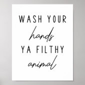 Was uw handen in een filthy Animal Funny Bathroom Poster (Voorkant)
