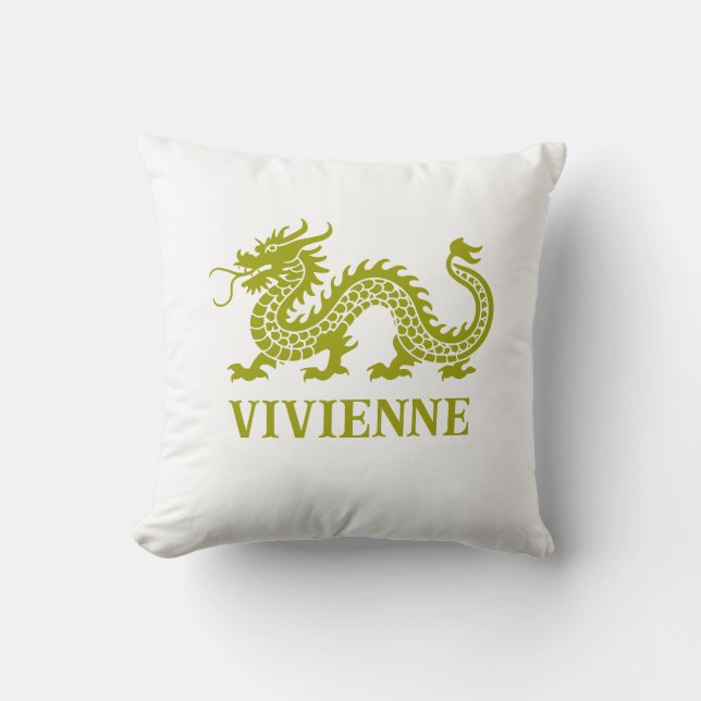 Wasabi Green Chinoiserie Dragon Custom Name Kussen (Voorkant)