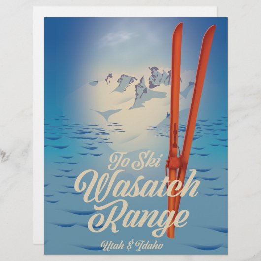 Wasatch Range Utah & Idaho Ski poster Briefhoofd (Voorkant / Achterkant)