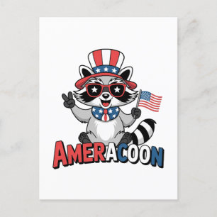 Wasbeer Americoon Patriottisch 4 juli Amerika Uitnodiging Briefkaart
