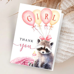 Wasbeer Baby shower Meisje Roze Gevouwen Bedankkaart