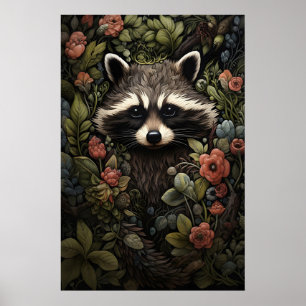 Wasbeer Bloemige Botanische Print, Donkere Academi Poster