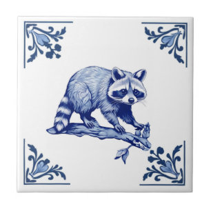 Wasbeer Delfts Blauw en Witte Hoeken Woodland Tegeltje