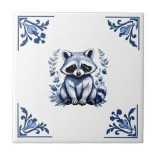 Wasbeer Delfts Blauw Witte Hoeken Bos Dieren Tegeltje