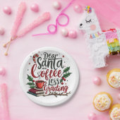 Wasbeer draagt kerstmuts en kerst papieren bordje (Feest)