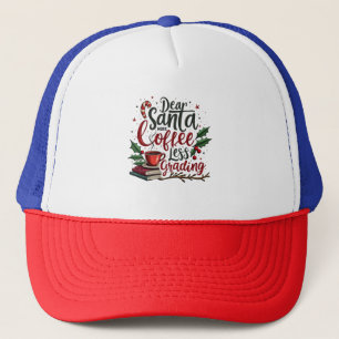 Wasbeer draagt kerstmuts en kerst trucker pet