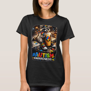 Wasbeer drinkt ijskoude koffie autisme bewustzijn t-shirt