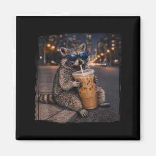 Wasbeer drinkt ijskoude koffie grappig dier meme m magneet