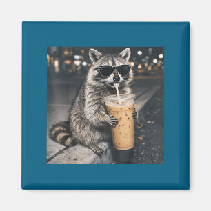 Wasbeer drinkt ijskoude koffie grappig dier meme m magneet