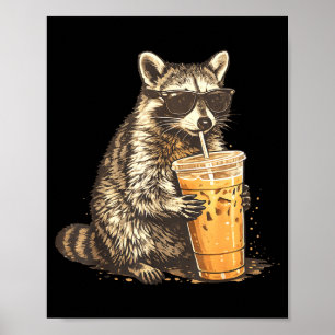Wasbeer drinkt ijskoude koffie grappig dier meme m poster