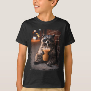 Wasbeer drinkt ijskoude koffie grappig dier meme t-shirt