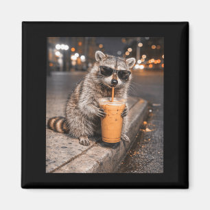 Wasbeer drinkt ijskoude koffie meme grappig dier v magneet