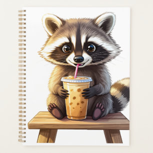 Wasbeer drinkt ijskoude koffie planner