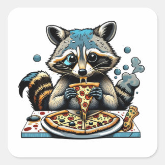 Wasbeer eet pizza vierkante sticker