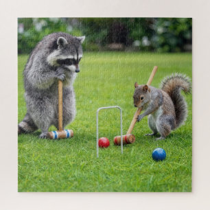 Wasbeer en eekhoorn spelen croquet legpuzzel