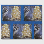 Wasbeer en Gouden Kerstboom Inpakpapier (Vlak)