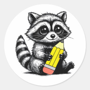 Wasbeer en potlood Schattigee wasbeer leraar minna Ronde Sticker