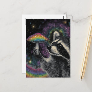 Wasbeer en Regenboog Paddenstoel Briefkaart