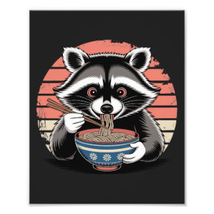 Wasbeer Eten Ramen Japanse Stijl Foto Afdruk