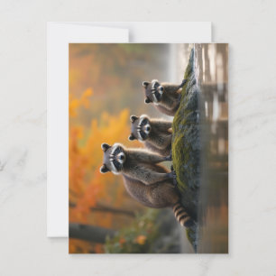 Wasbeer familie in de herfst briefkaart