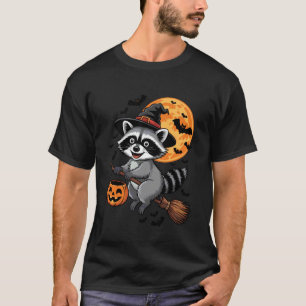 Wasbeer Heksenhoed op Bezem Halloween Pompoen Snoe T-shirt