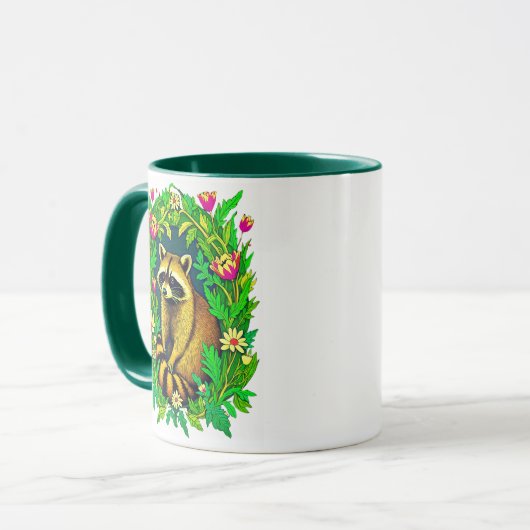 Wasbeer in het midden van Wildflower Garden Mok (Voorkant links)
