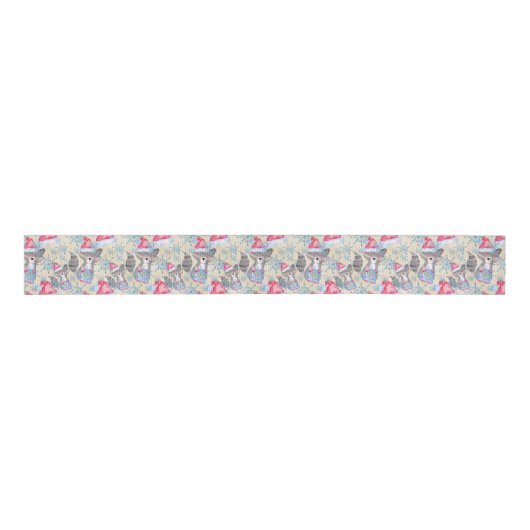 Wasbeer kerstpatroon grosgrain lint (Voorkant)